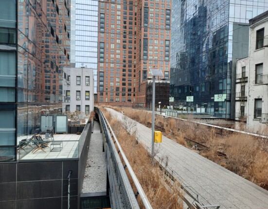 a train tracks in a city