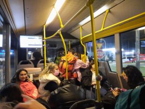 a group of people on a bus