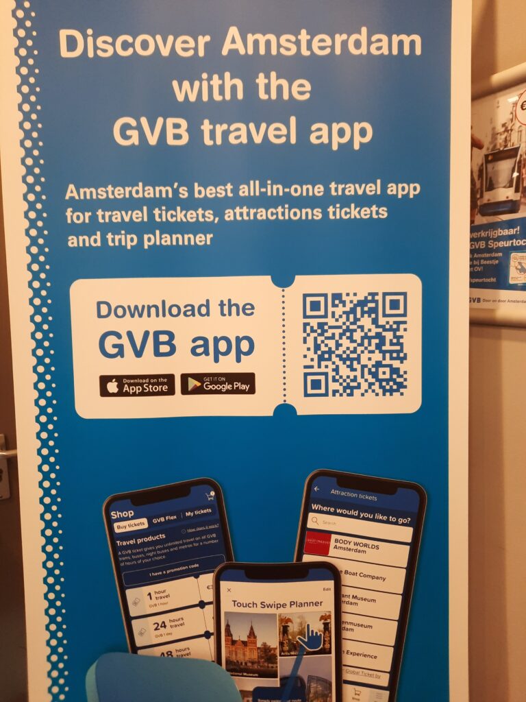 a sign with a qr code and a blue and white sign