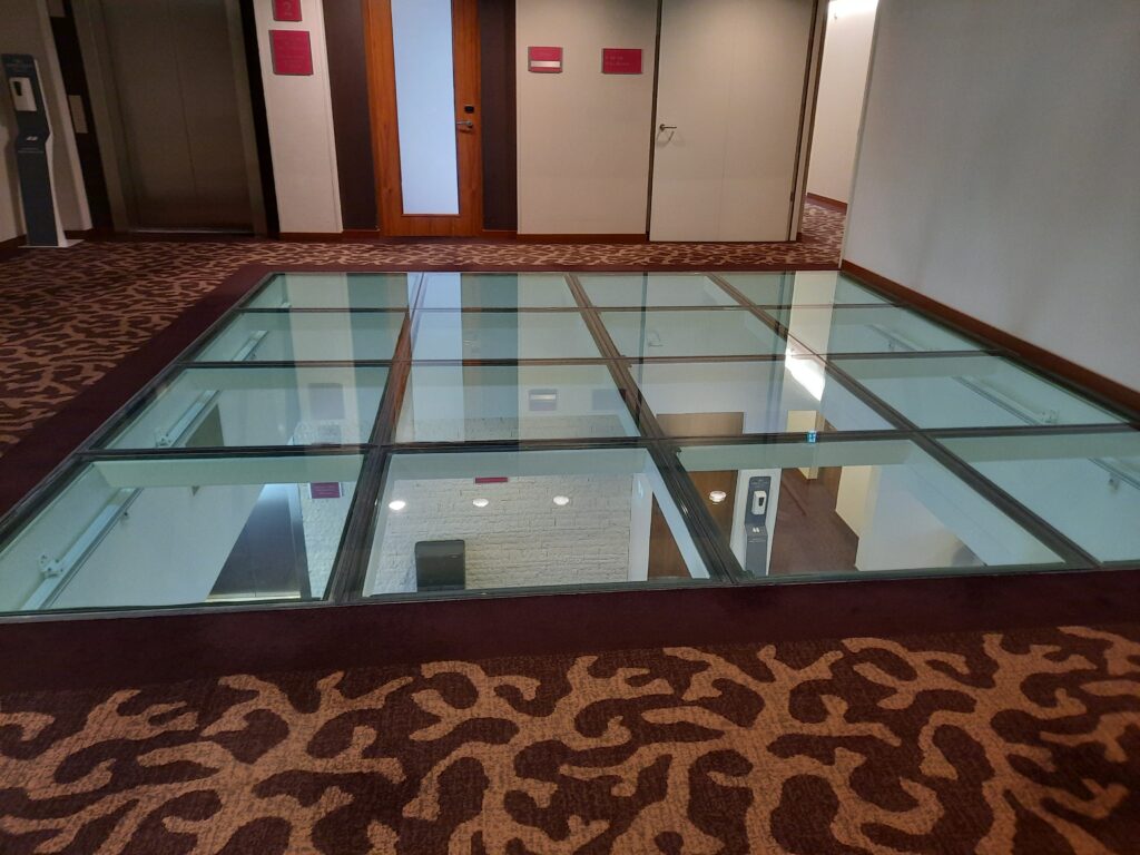 a glass floor in a room