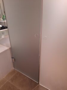 a door in a bathroom