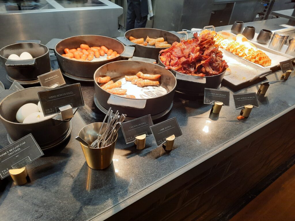 food in a restaurant with many bowls of food