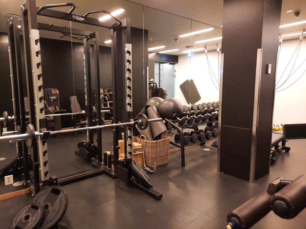 a gym with weights and weights