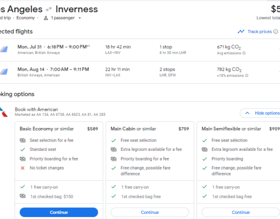 a screenshot of a flight schedule